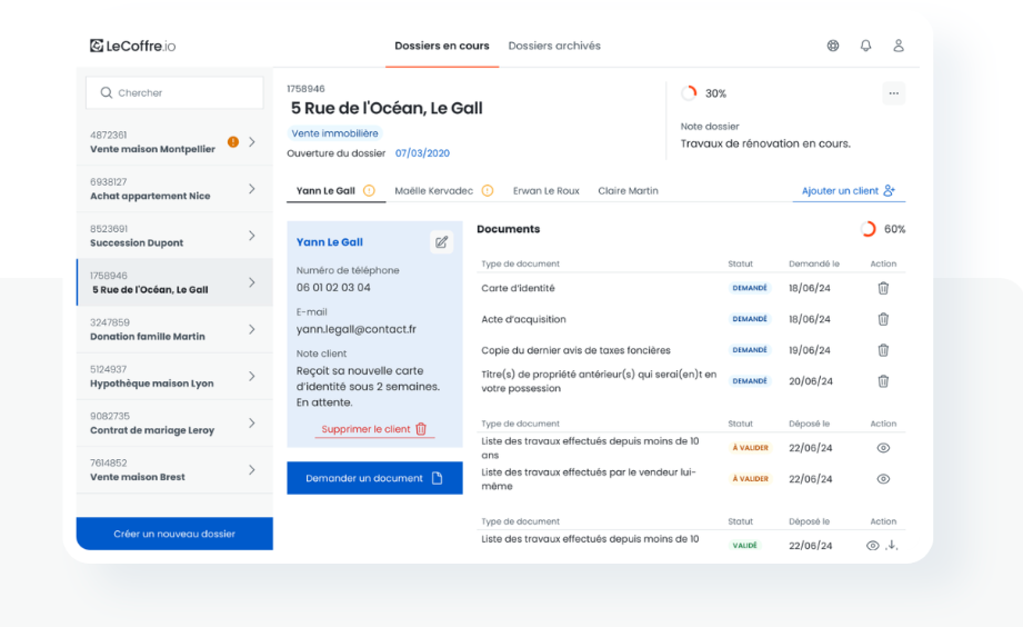 Dossier notarial sécurisé dans LeCoffre.io